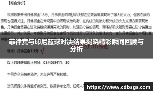 菲律宾与印尼篮球对决结果揭晓精彩瞬间回顾与分析